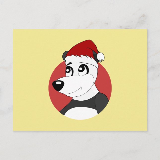 Postal Christmas cartoon with cute panda bear postcard (Anverso)