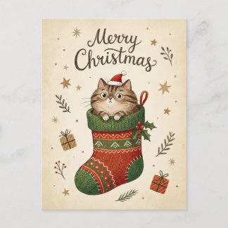 Postal Christmas Cat in Stocking