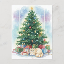 Postal Christmas Cat Postcard Cozy Watercolor Holiday Art
