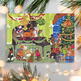 Postal Christmas Cats playing Piano Holiday Card