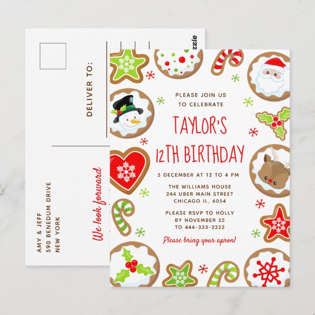 Postal Christmas Cookies Birthday Party Red and Green (Anverso / Reverso)