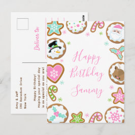 Postal Christmas Cookies Pink and Green Happy Birthday