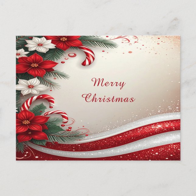 Postal Christmas Floral Candy Canes Holiday Postcard (Anverso)