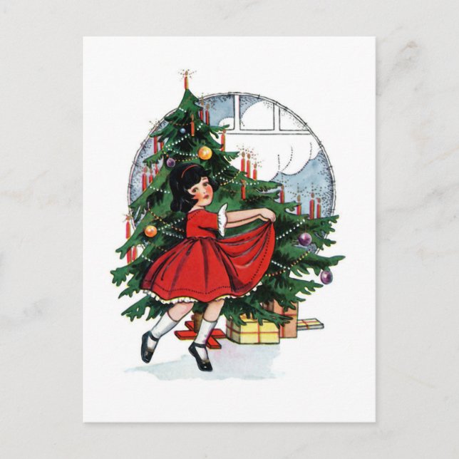 Postal Christmas Girl Vintage Illustration (Anverso)