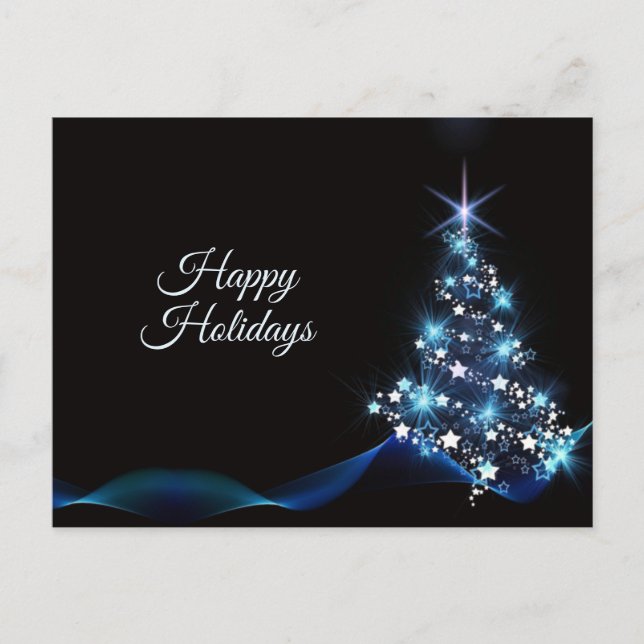 Postal Christmas Greeting Blue Shiny Tree Black Elegant (Anverso)