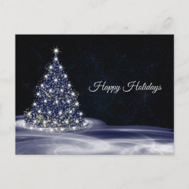 Postal Christmas Greeting Blue Shiny Tree Winter Navy