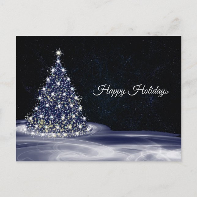Postal Christmas Greeting Blue Shiny Tree Winter Navy (Anverso)