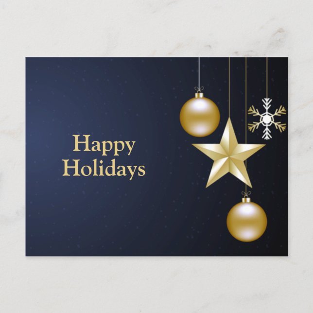 Postal Christmas Greeting Golden Ornaments Navy Blue (Anverso)