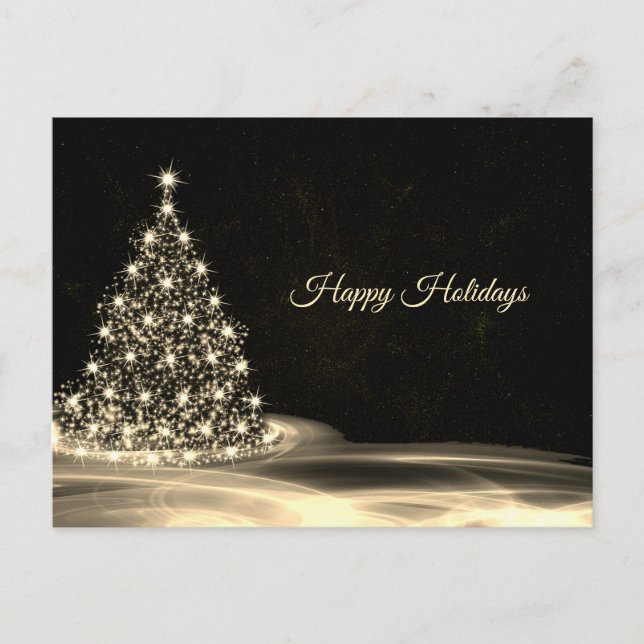 Postal Christmas Greeting Golden Shiny Tree Winter Black (Anverso)