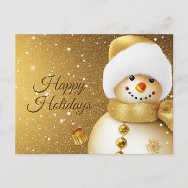 Postal Christmas Greeting Golden Snowman Holidays (Anverso)