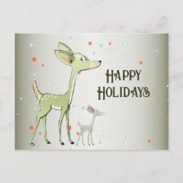 Postal Christmas Greeting Green Deers Holidays Cute