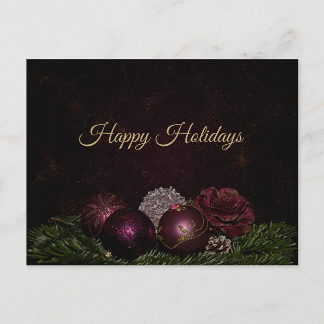 Postal Christmas Greeting Pink Ornament Green Black (Anverso)