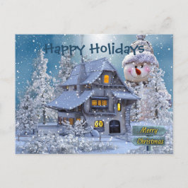 Postal Christmas Greeting Winter Snowman Blue Rustic