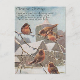 Postal CHRISTMAS GREETINGS  five robins on branches