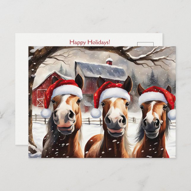 Postal Christmas Horses Cute and Fun Holidays (Anverso / Reverso)
