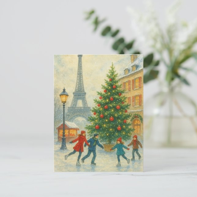 Postal Christmas in Paris Postcard – Eiffel Tower Winter  (Anverso de pie)