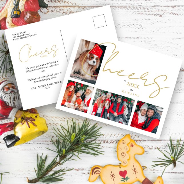 Postal Christmas Luxury Minimalist 4 Photos Family (Christmas Luxury Minimalist 4 Photos Family Holiday Postcard.)