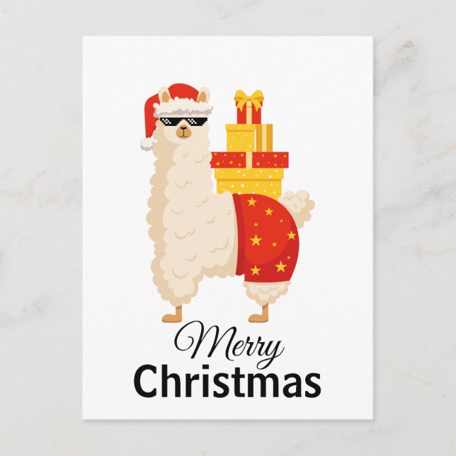 Postal Christmas Minimalist Funny Disco Santa Llama (Anverso)