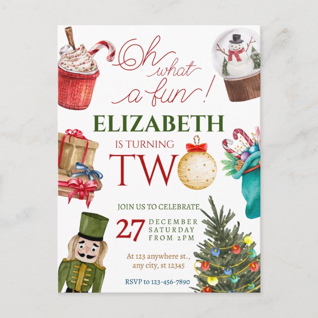 Postal Christmas Oh What Fun 2nd Birthday (Anverso)