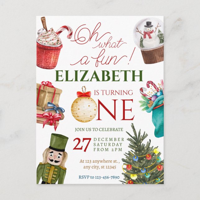 Postal Christmas Oh What Fun First Birthday (Anverso)