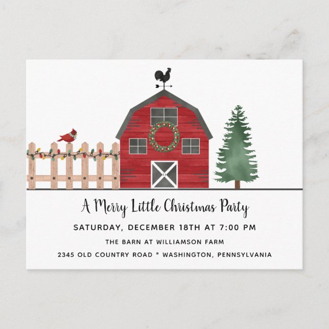 Postal Christmas on the Farm Rustic Holiday Party Invite  (Anverso)