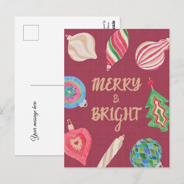 Postal Christmas ornaments merry & bright Christmas  (Anverso / Reverso)
