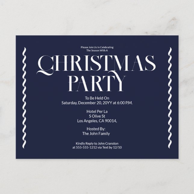 Postal Christmas Party Vintage Elegant blue Invitation (Anverso)