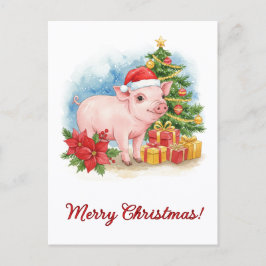 Postal Christmas Piglet Postcard Holiday Watercolor Art