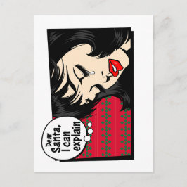 Postal Christmas Pop Art Girl Santa I Can Explain