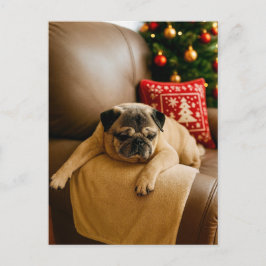Postal Christmas Pug Postcard Cozy Holiday Evening