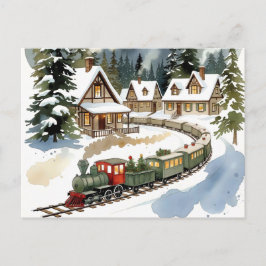 Postal Christmas Train Around Cozy Chalet Village