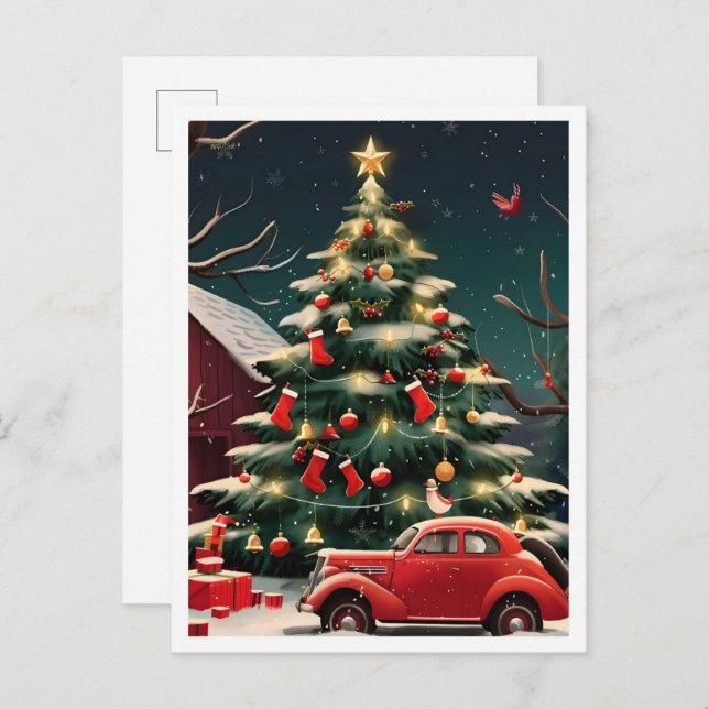 Postal Christmas Tree and Vintage Car (Anverso / Reverso)