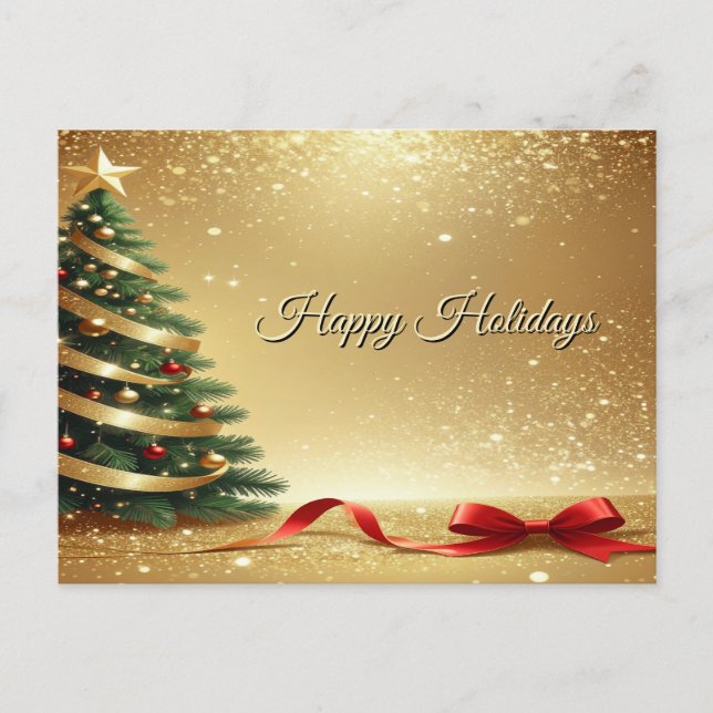 Postal Christmas Tree Ribbons Holiday Postcard (Anverso)