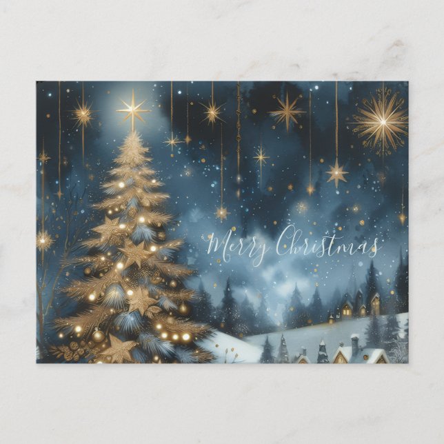 Postal Christmas tree & starry night postcard (Anverso)