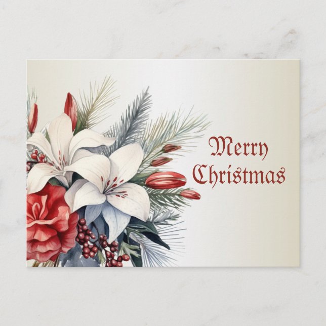 Postal Christmas White Red Flowers Holidays Elegant (Anverso)