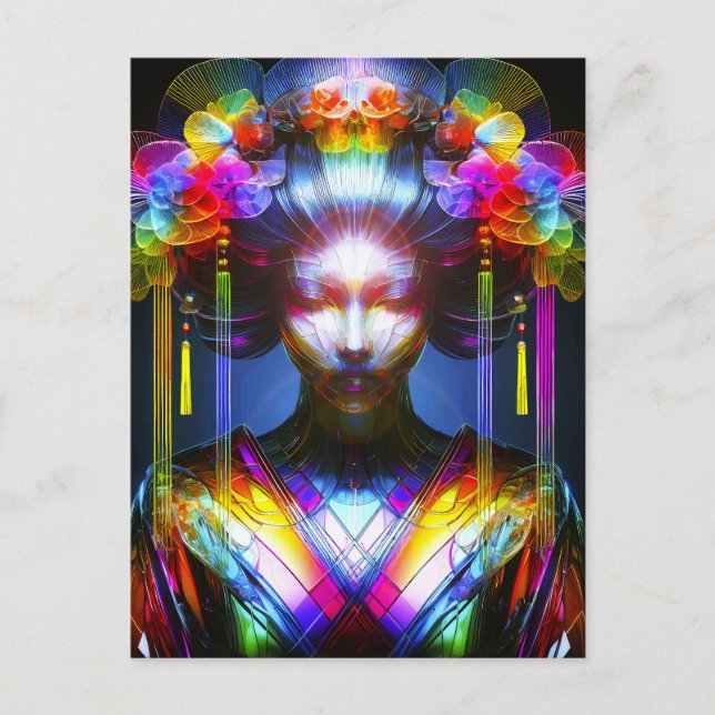 Postal Chromatisch Farbige Glas-Geisha im Kontrast (Anverso)