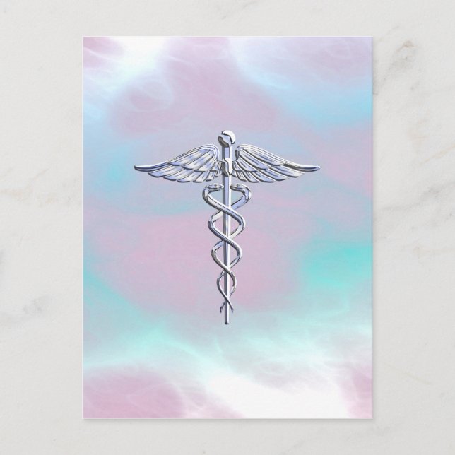 Postal Chrome como Caduceus Símbolo médico Madre Perla (Anverso)