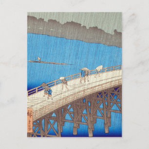 Postal Chubasco sobre el puente Atake, Utagawa Hiroshige