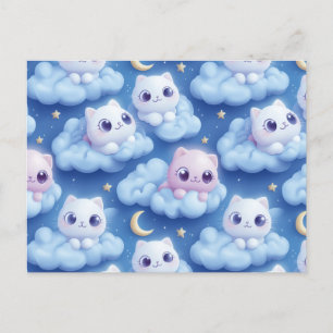 Postal "Chubby Kawaii Gats and Clouds 3D Seamless Pattern