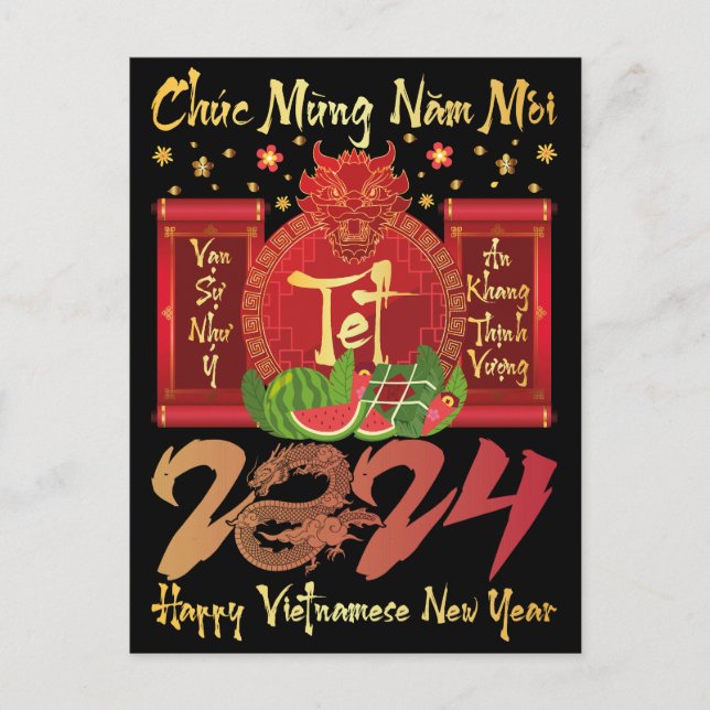 Postal Chuc Mung Nam Moi Feliz Año Nuevo Vietnamita 2024 (Anverso)