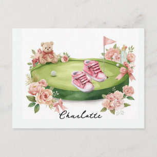 Postal Chupete de bebé chica de golf con oso de peluche r