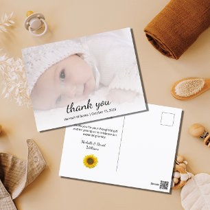 Postal Chupete de bebé Foto Simple Girasol Gracias