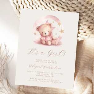 Postal Chupete de niña de oso con acuarela rosa Baby Show