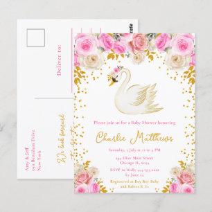 Postal Chupito de rosas rosadas y doradas para baby showe
