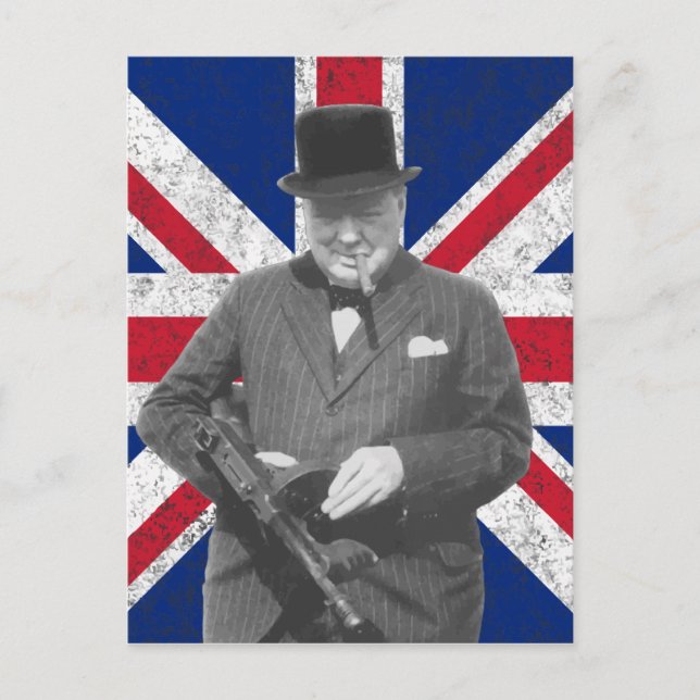 Postal Churchill Posando Con La Bandera Británica (Anverso)