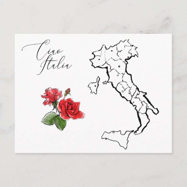 Postal *~* Ciao Italia Mapa de Italia en lengua italiana (Anverso)