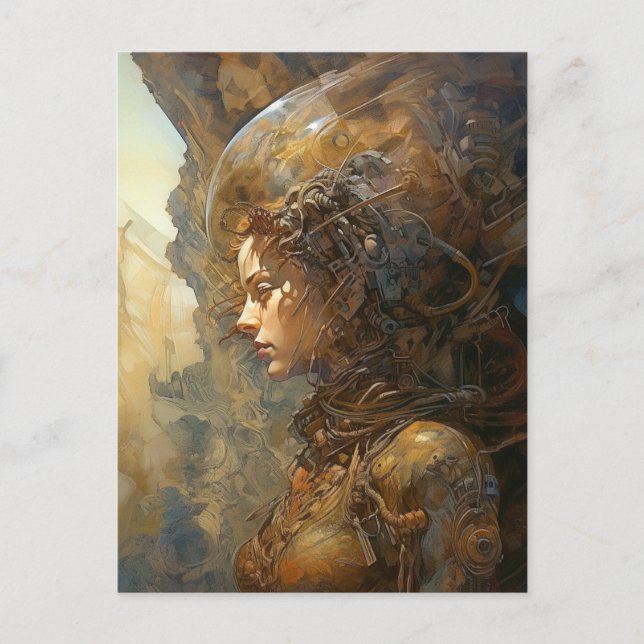 Postal Ciberpunk Cyborg Woman Science Ficción (Anverso)