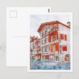 Postal Ciboure France Travel Place Watercolor