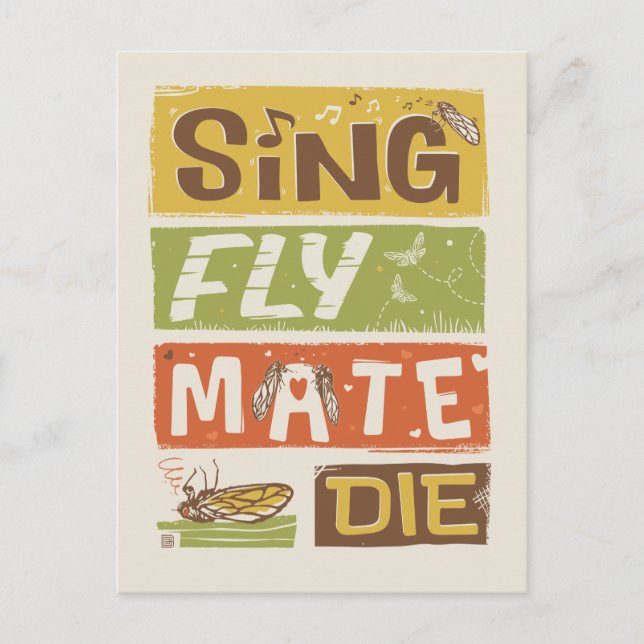 Postal Cicada Sing Fly Mate Die (Anverso)