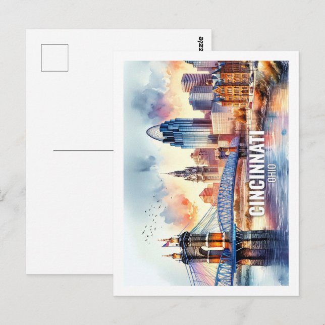 Postal Cicinnati Ohio Famosos Lugares de Viaje acuático (Anverso / Reverso)